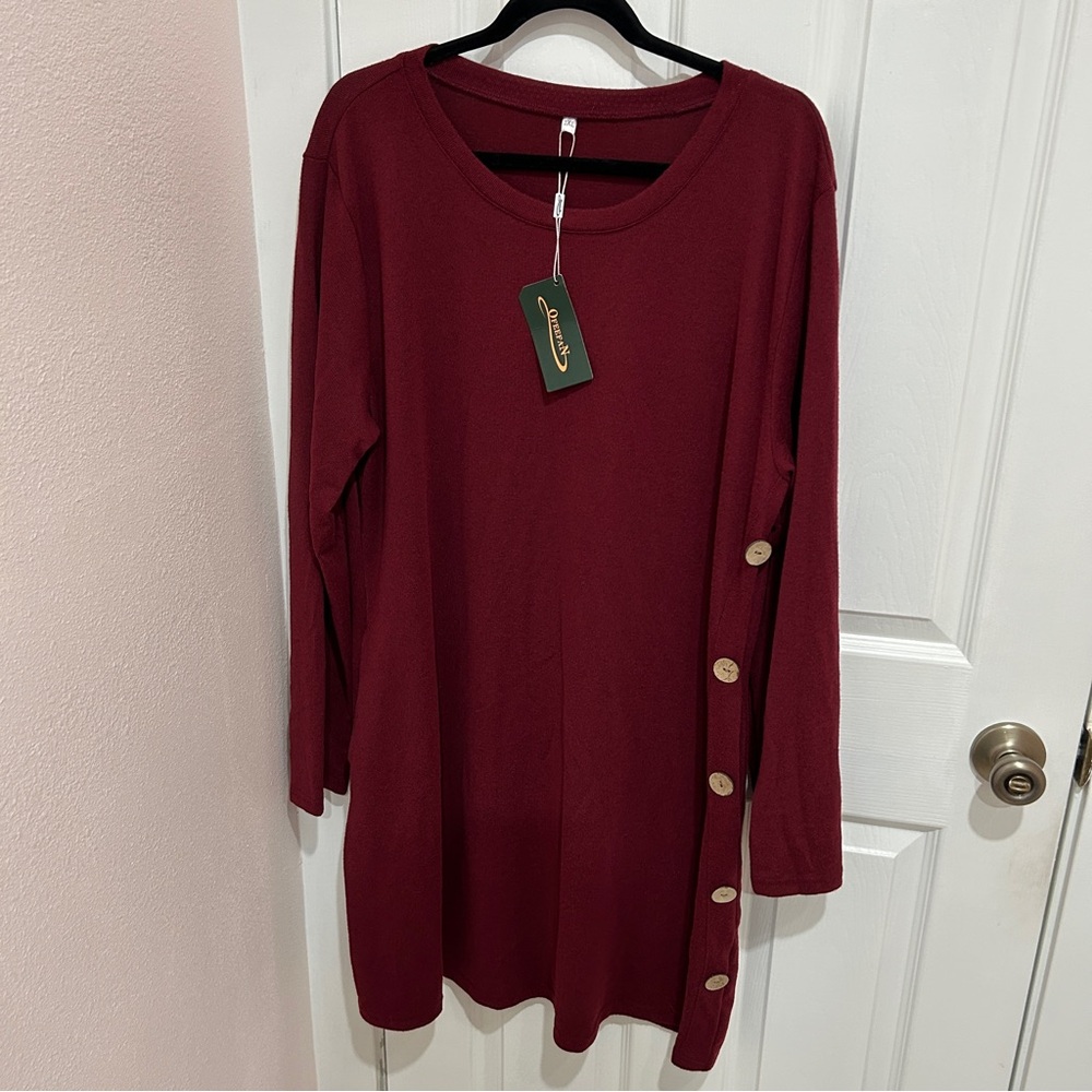 Maroon Button-Accent Dress